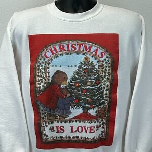 Vintage 90s Christmas Is Love Sweatshirt Laura Trayser USA White Unisex M Medium